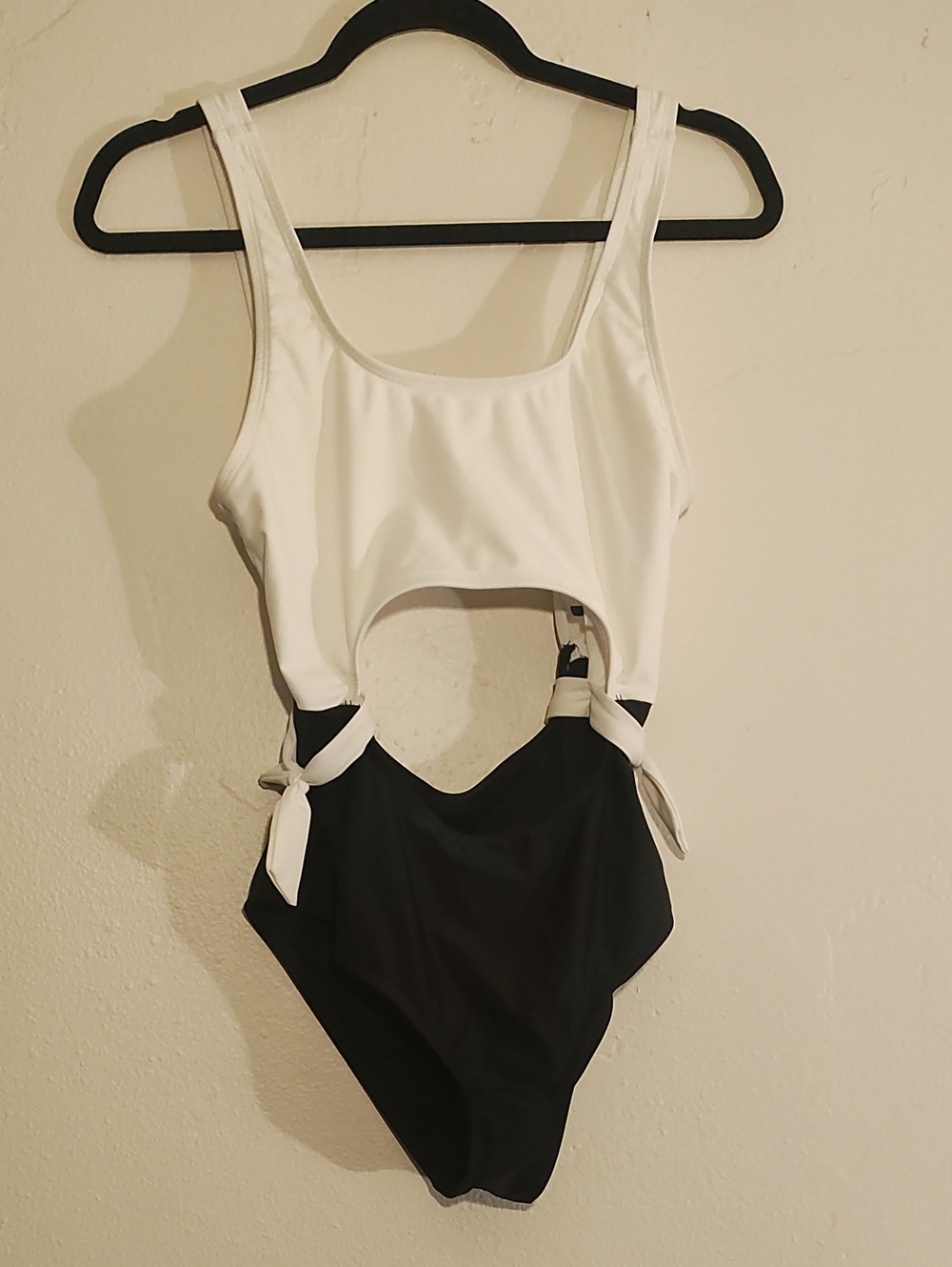 Fashion Nova Black & White Cutout One-Piece with Side Knots